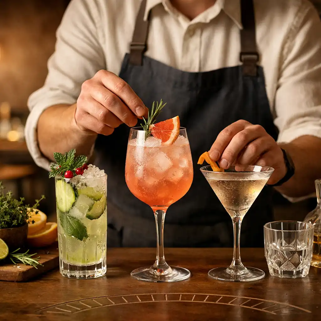 Autorskie koktajle i napój bezalkoholowy przygotowywane na ciepłym barze restauracyjnym